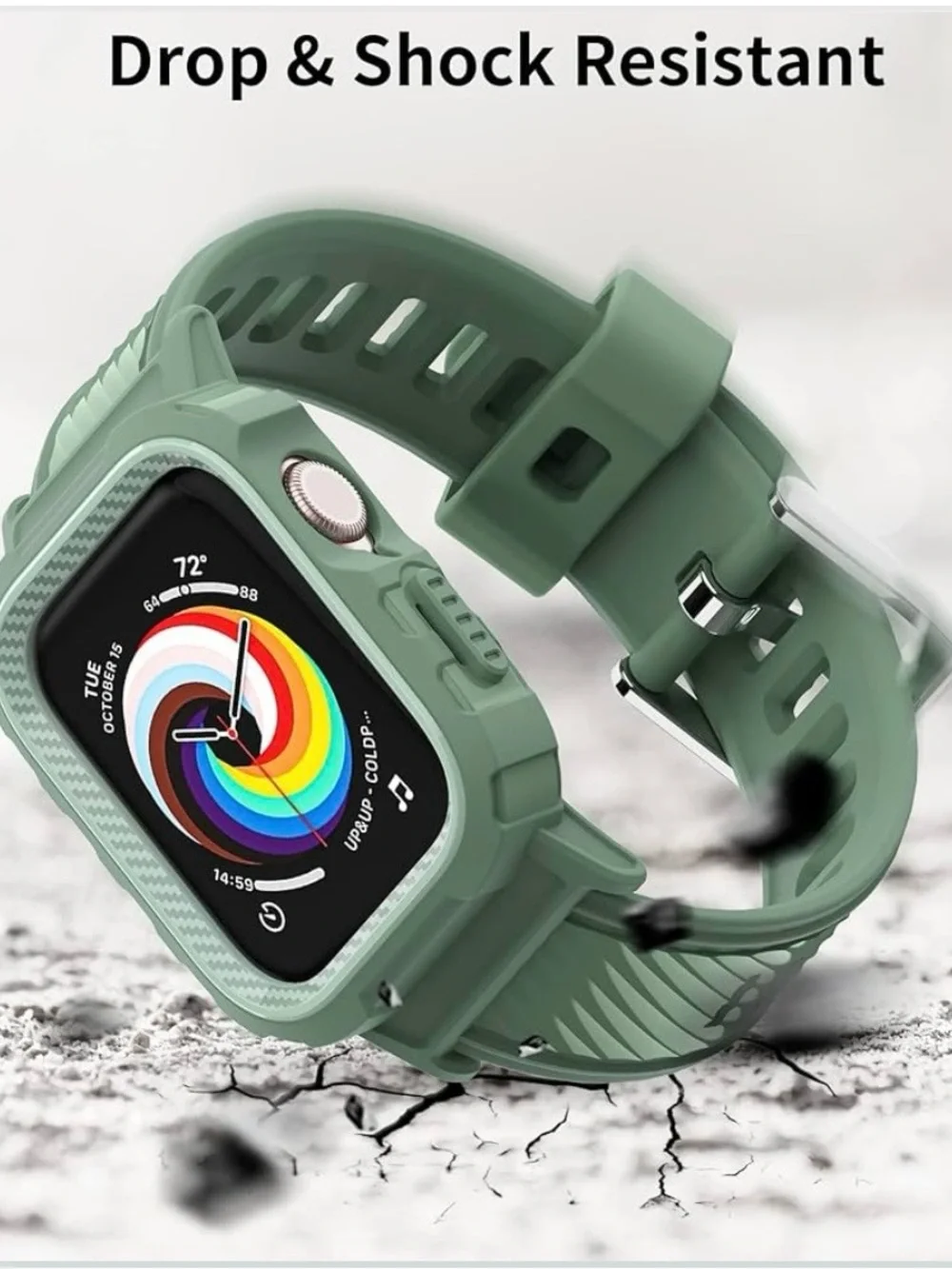 Rugged Protective Smartwatch Case in Mint Green Silicone Band